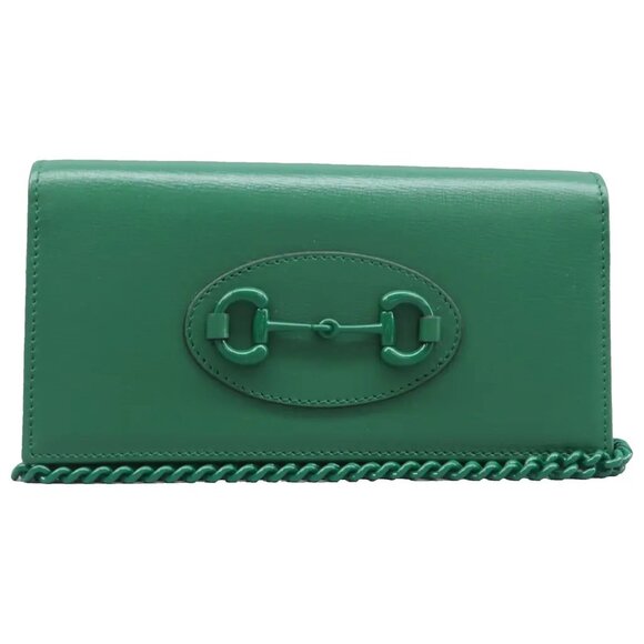 100% Authentic GUCCI Horsebit 1955 Green Leather Shoulder Bag - Picture 1 of 12